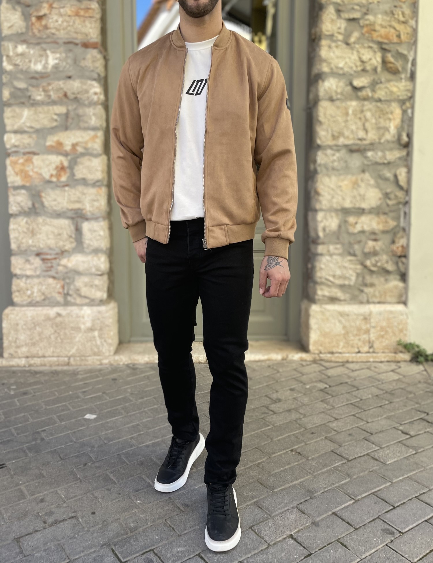 Ανδρικό κάμελ σουέτ μπουφάν Bomber HM264049B φωτογραφία